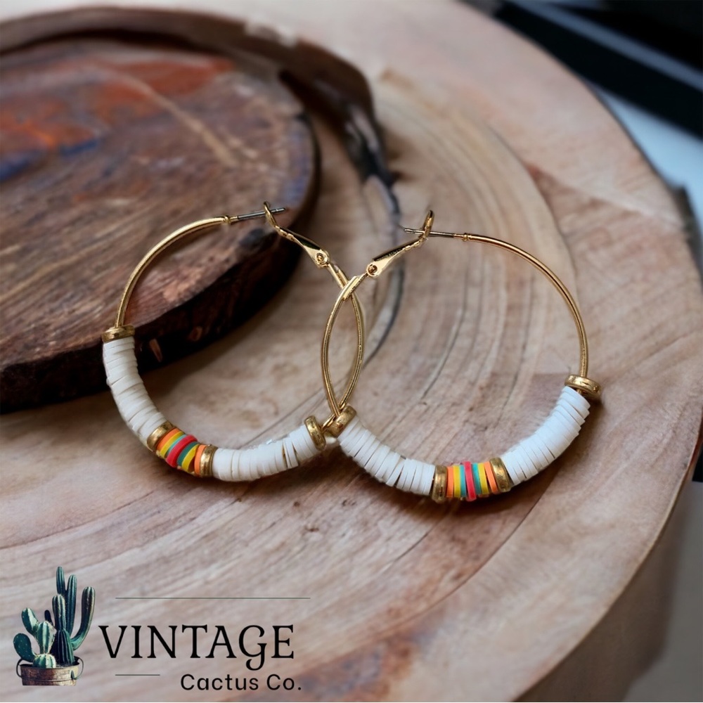 New! N by Noir Gold & White Hoops w/Colorful accent Discs